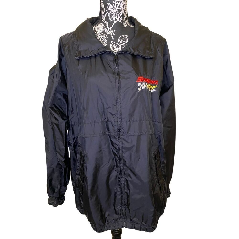 Tri Mountain Snap On Racing Jacket Black Embroidered Windbreaker Mens 2XL Fall